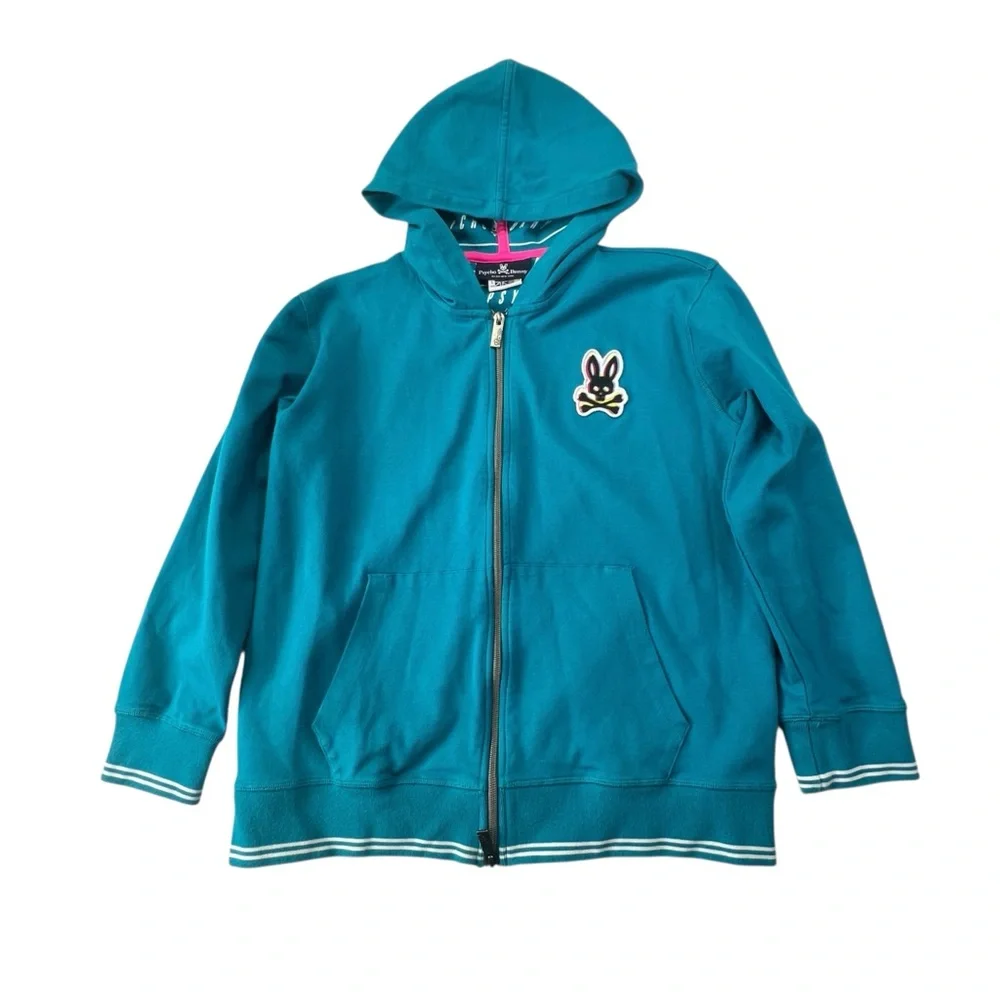 Psycho Bunny Big Kid Logo Patch Zip-Up Hoodie Unisex Boys Girls Youth L 14/16